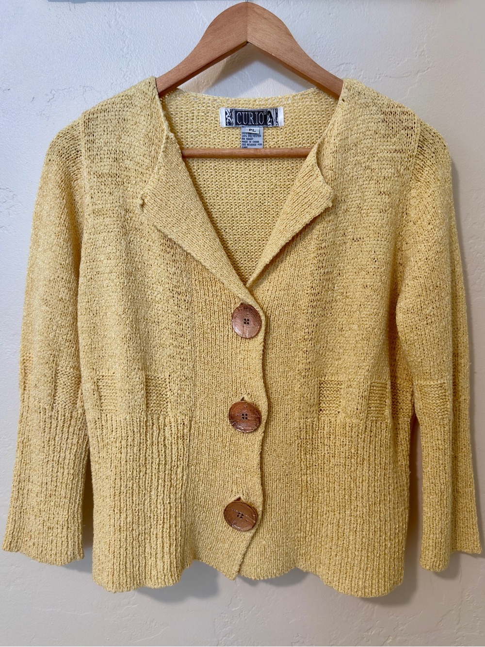 Curio Yellow Knit Button-Front Women's Cardigan Sweater size Petite Large